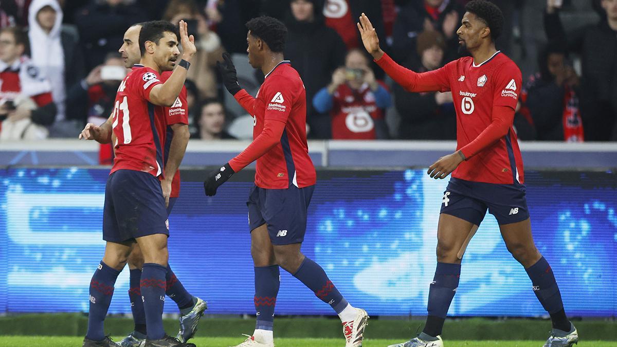 Los jugadores del Lille celebran un gol durante el partido de la Champions League ante el Sturm Graz