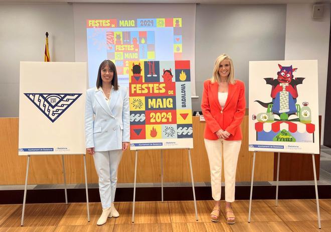 La concejal de Cultura, Vanesa González, y la segunda teniente de Alcaldía, Cristina Agüera, durante la presentación de la programación de las Festes de Maig de Badalona