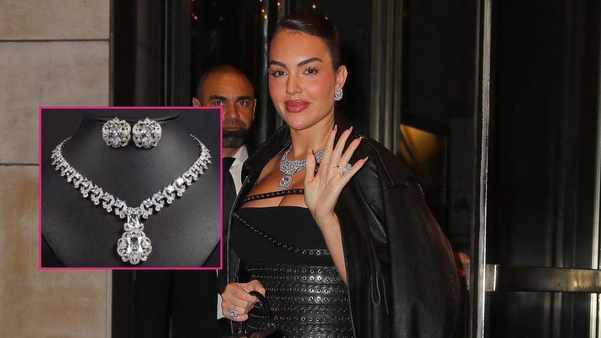 Georgina Rodriguez yendo a la fiesta previa de la MET gala, y su collar