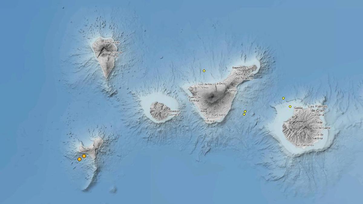 Mapa con los registros de terremotos.