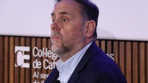 El líder de ERC, Oriol Junqueras, este jueves en el Col·legi dEconomistes de Catalunya.