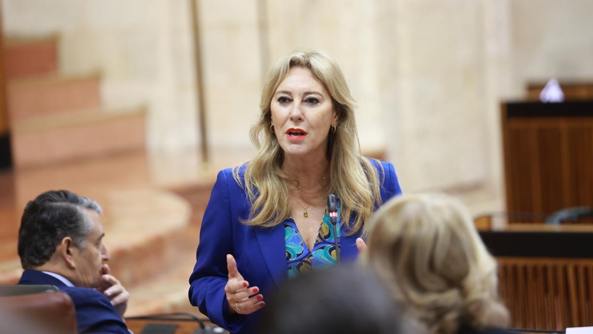 La consejera de Economía, Hacienda y Fondos Europeos, Carolina España, durante una intervención Pleno del Parlamento andaluz esta semana