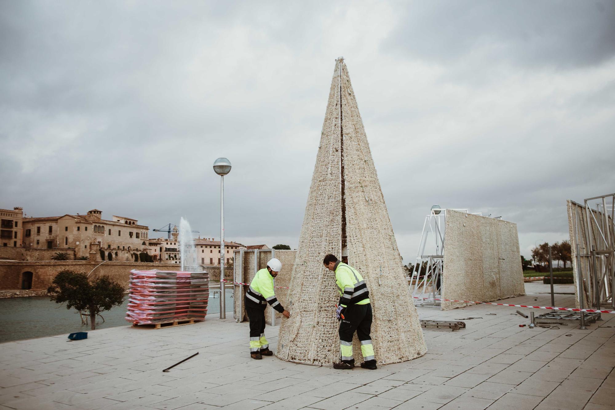 Cort empieza a montar el árbol iluminado del Parc de la Mar