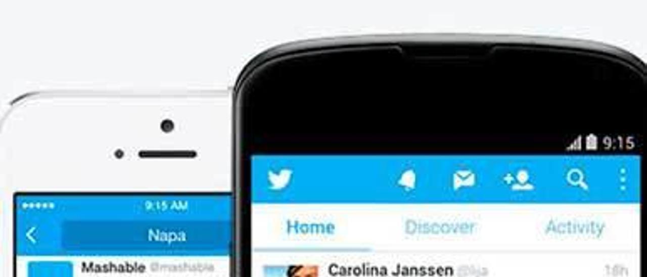 Móviles con la aplicación Twitter.