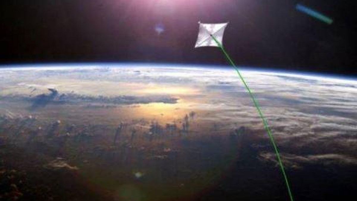 Representación artística de una nave espacial impulsada por láser. Sólo pictórico.