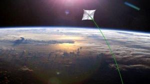 Representación artística de una nave espacial impulsada por láser. Sólo pictórico.