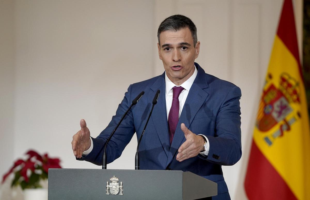 El presidente del Gobierno, Pedro Sánchez, en su comparecencia de este miércoles.