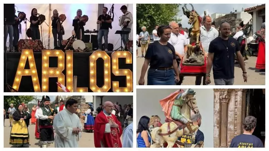 Santiago sale en procesión en Arlós, que cumple 50 años de fiestas y lo celebra por todo lo alto con concierto de Nando Agüeros, esta noche