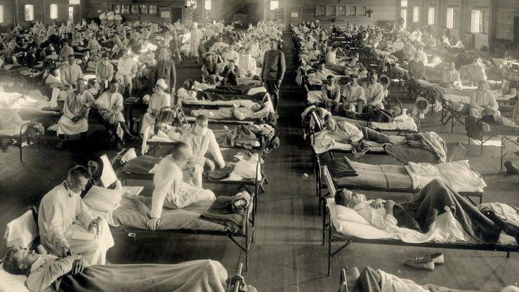 Centro de cuarentena durante la gripe de 1918 en Kansas.