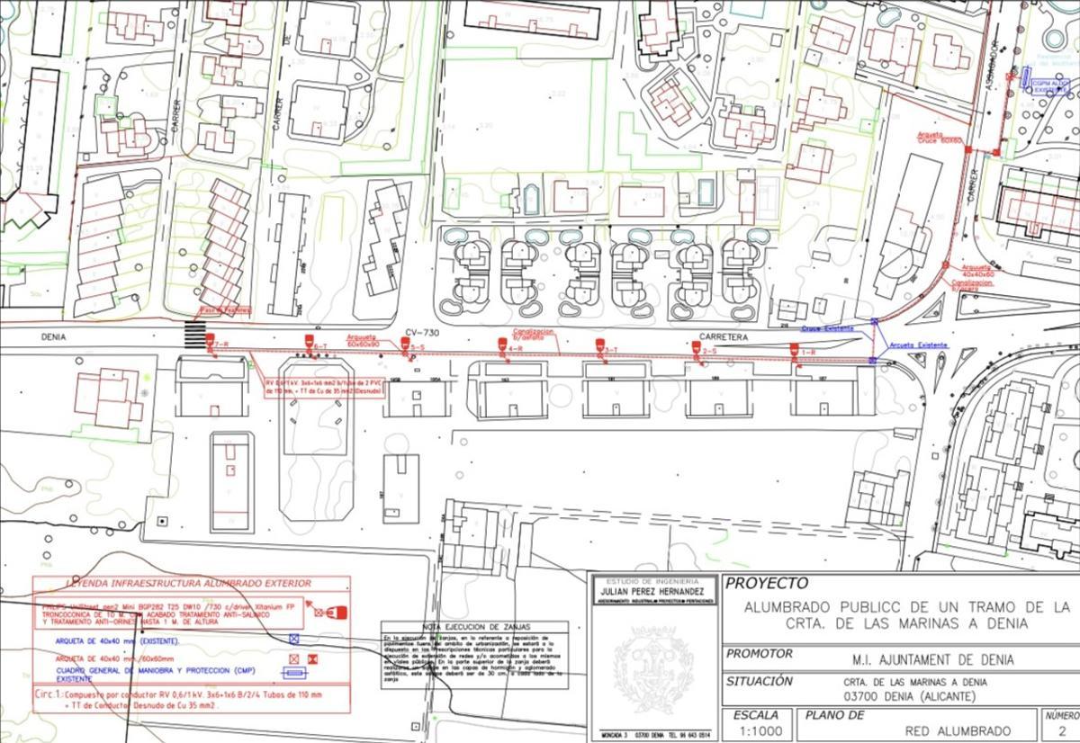 El proyecto de las 7 farolas. El plano sobre el que se ha hecho es antiguo y no está ni siquiera dibujada la rotonda de Nova Dénia