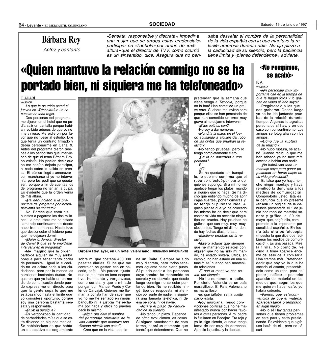 Archivo de la entrevista publicada en 1997 por Levante-EMV.