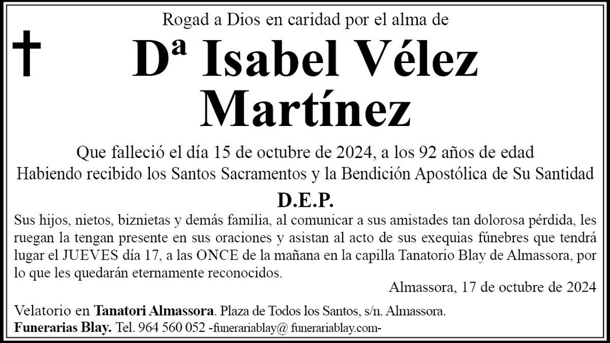 Dª Isabel Vélez Martínez