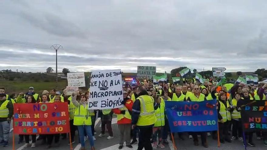 Vídeo | Granja de Torrehermosa vuelve a movilizarse contra la macroplanta de biogás con un corte de la N-432