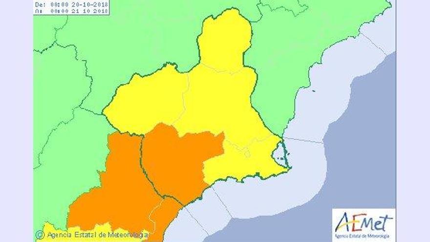 La Aemet eleva a nivel naranja el aviso por fuertes lluvias en zonas de la Región