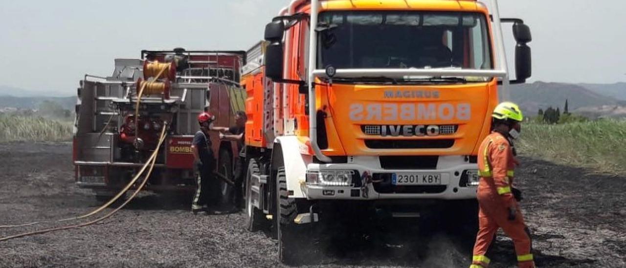 Los bomberos sofocan un incendio en una zona de cultivo abandonada en Almenara