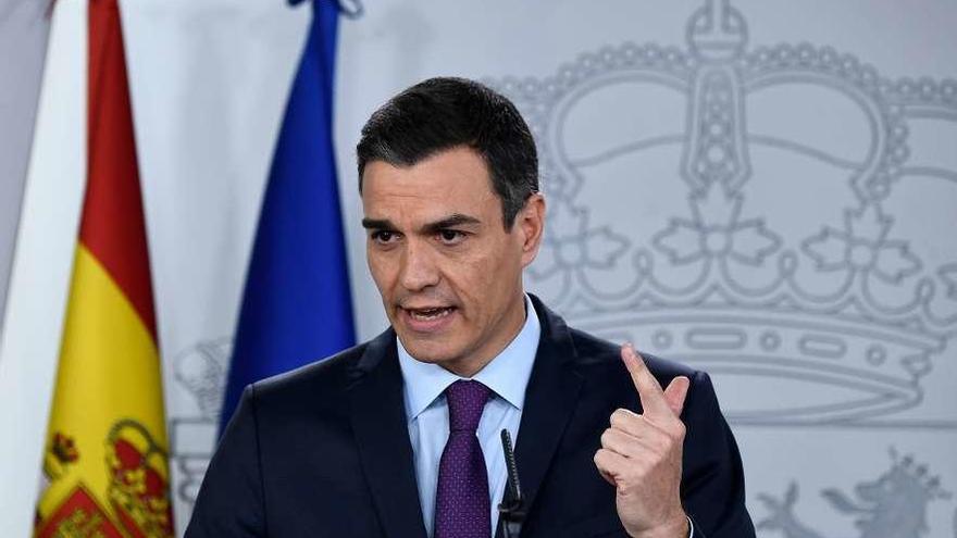 El presidente Pedro Sánchez, durante una conferencia de prensa en el palacio de la Moncloa.