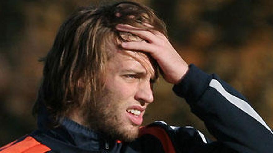 Michu durante un entrenamiento del Celta.