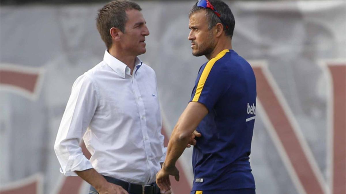 Robert Fernández y Luis Enrique Martínez, secretario técnico y entrenador del Barça, respectivamente