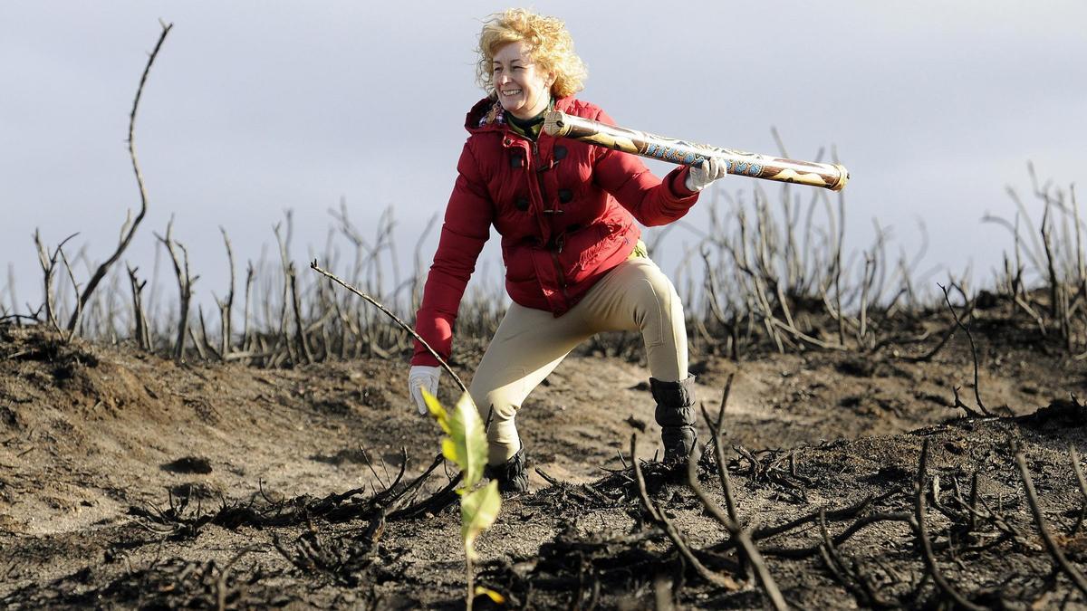 Carmen Carballude en la 'Operación Cesta' tras un incendio forestal en Siador, Silleda.