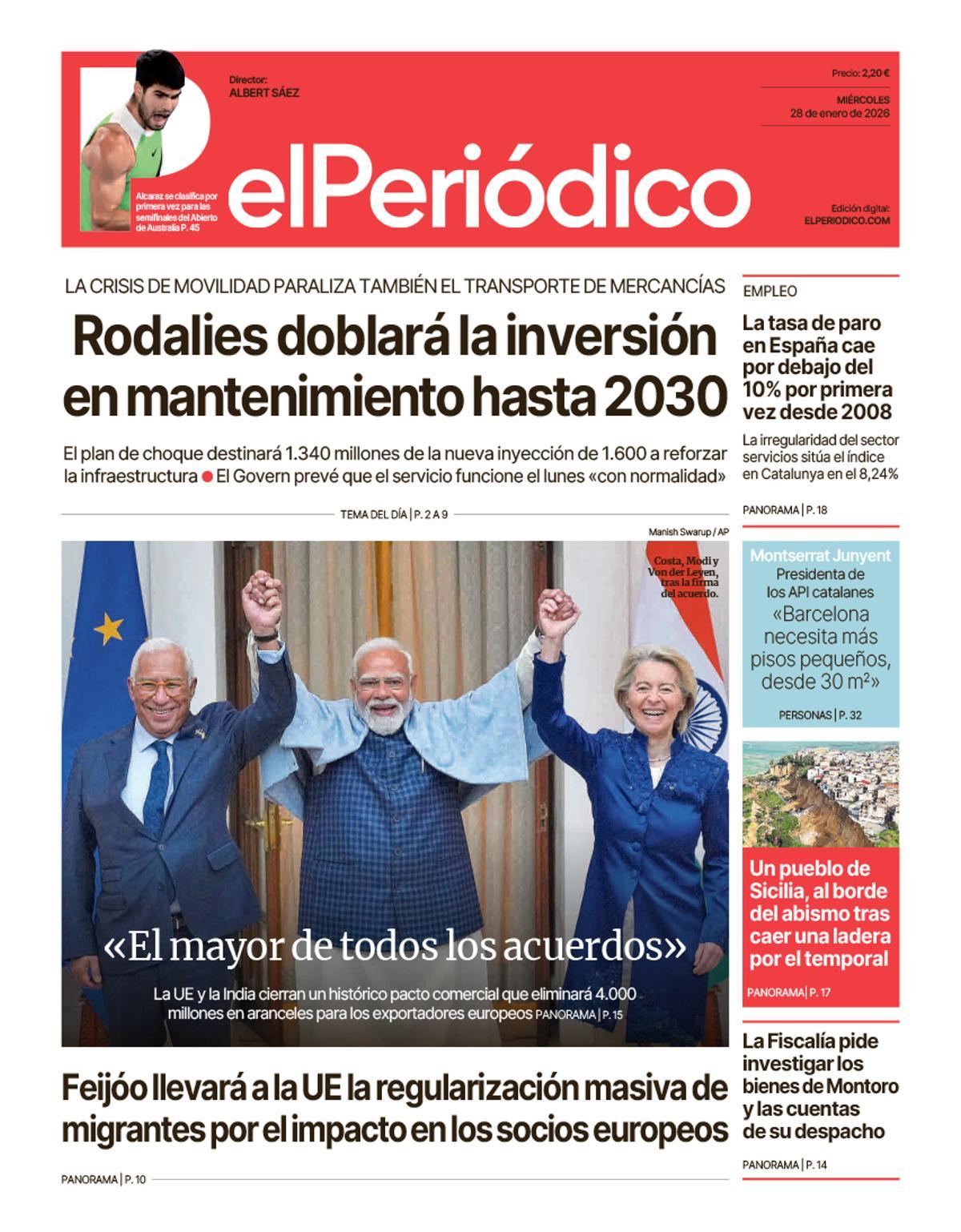 La portada de EL PERIÓDICO del 28 de enero de 2026