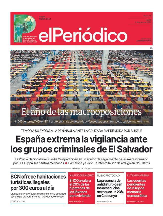 La portada d’EL PERIÓDICO del 8 de maig del 2023