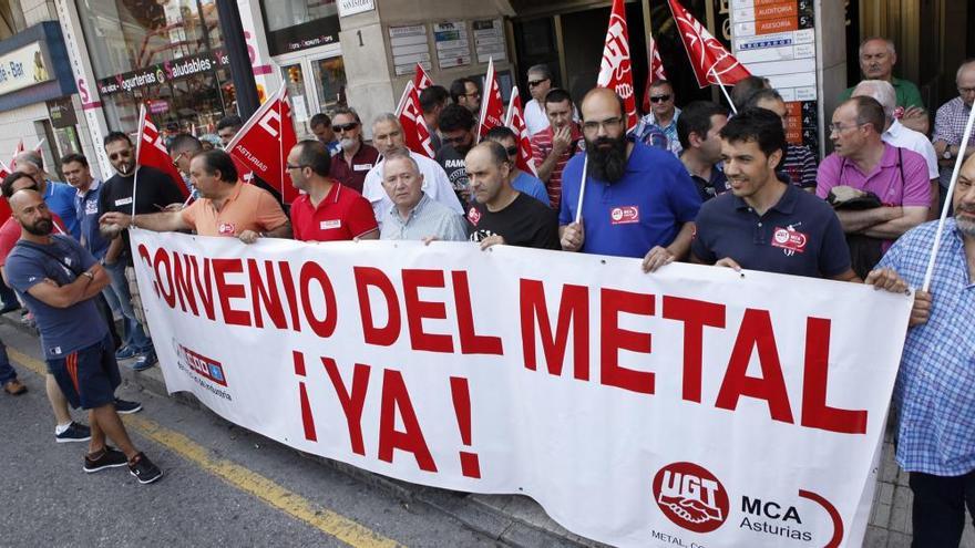 Protesta de los trabajadores del metal en Gijón, en septiembre.