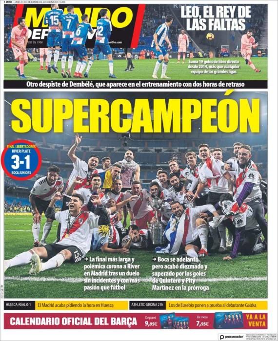 Portada MUNDO DEPORTIVO lunes 10 de diciembre 2018