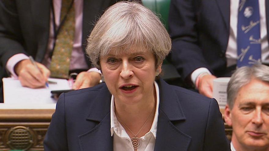 Theresa May, durante su discurso en el Parlamento.