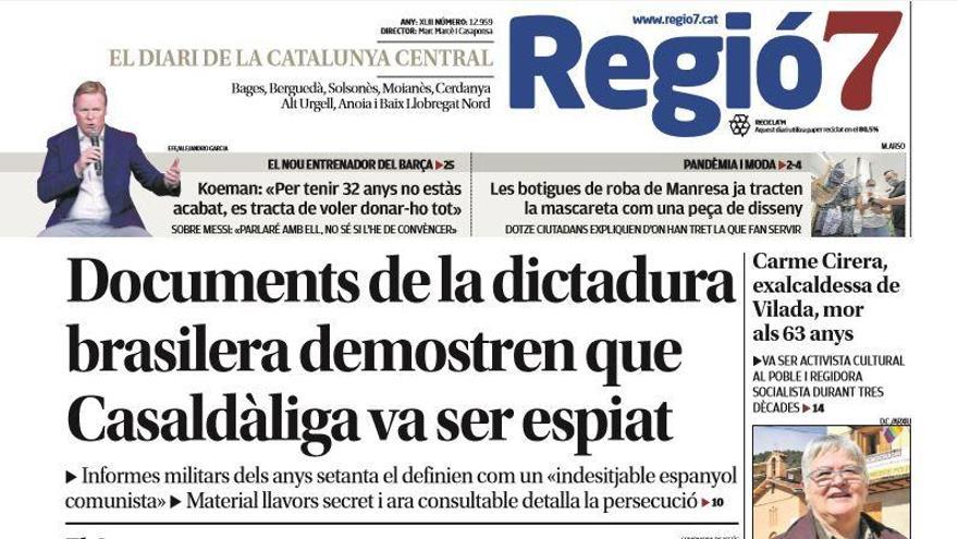 La portada de Regió7 d&#039;aquest dijous, 20 d&#039;agost