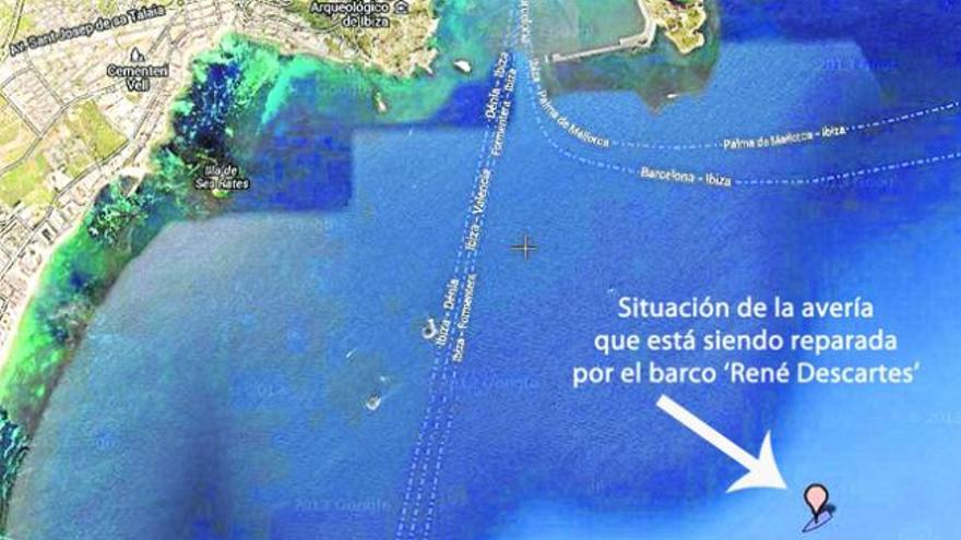 Situación en la que está fondeado el barco de reparación ´René Descartes´.