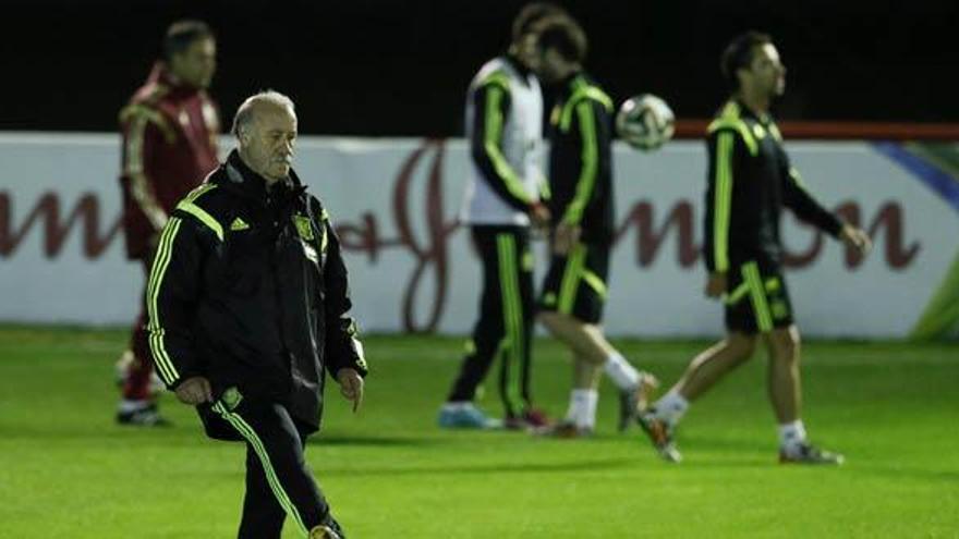 Vicente del Bosque dirige el entrenamiento de España.