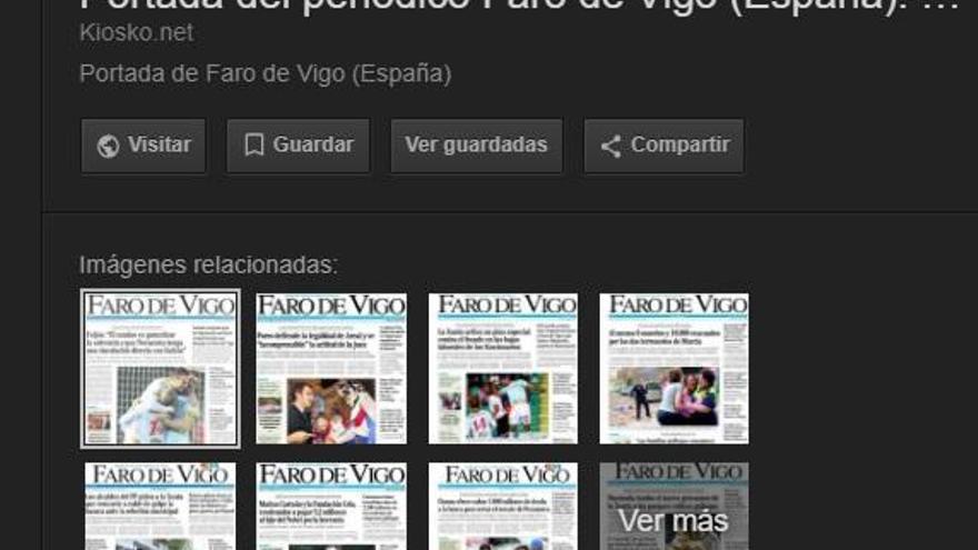 Una búsqueda de imágenes en Google sin el botón de &quot;ver imagen&quot;.