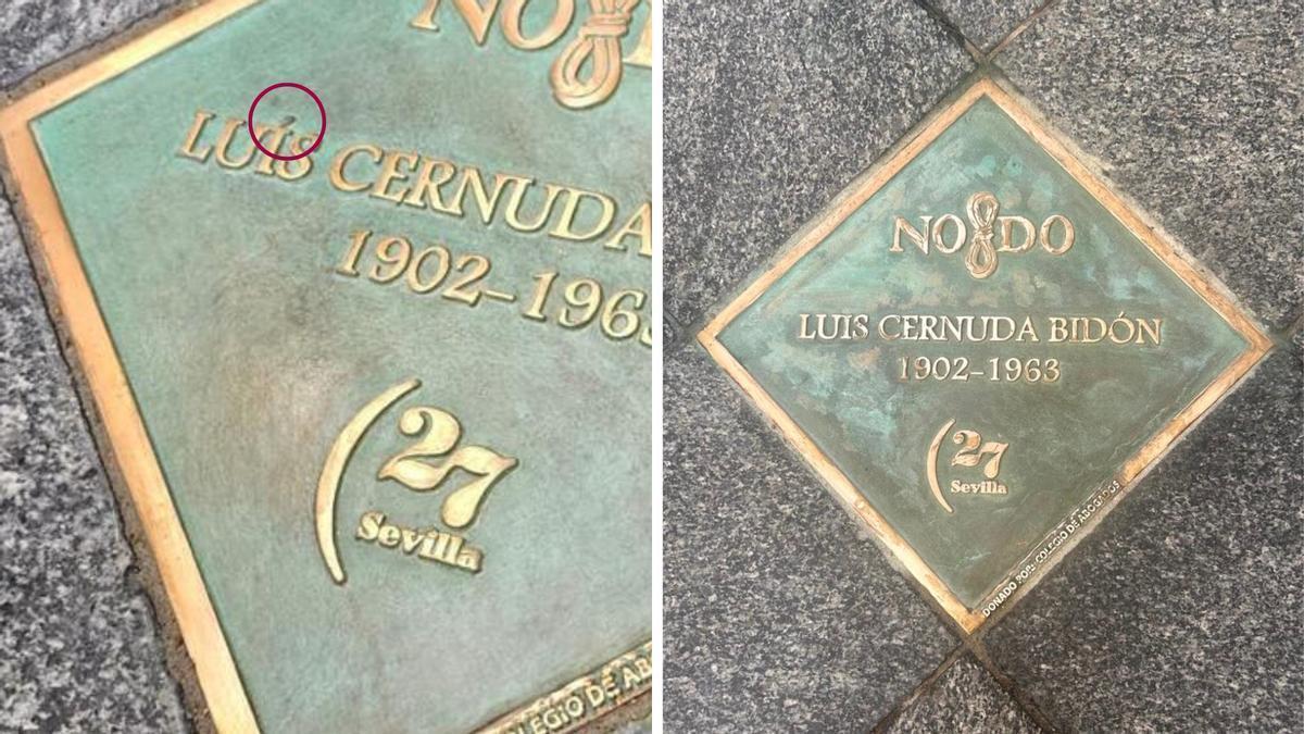 La corrección de la tilde innecesaria sobre la placa de Luis Cernuda en la calle Tetuán.
