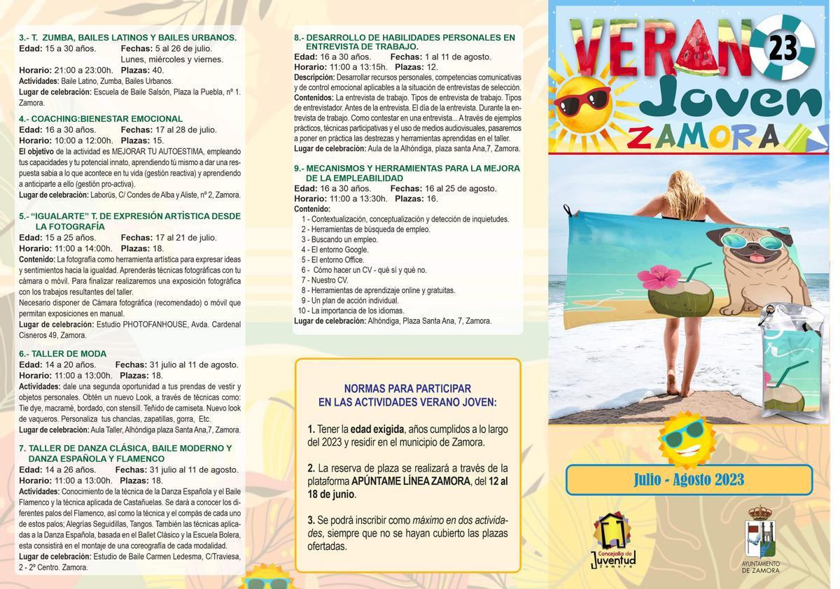 Programa completo del verano joven de Zamora