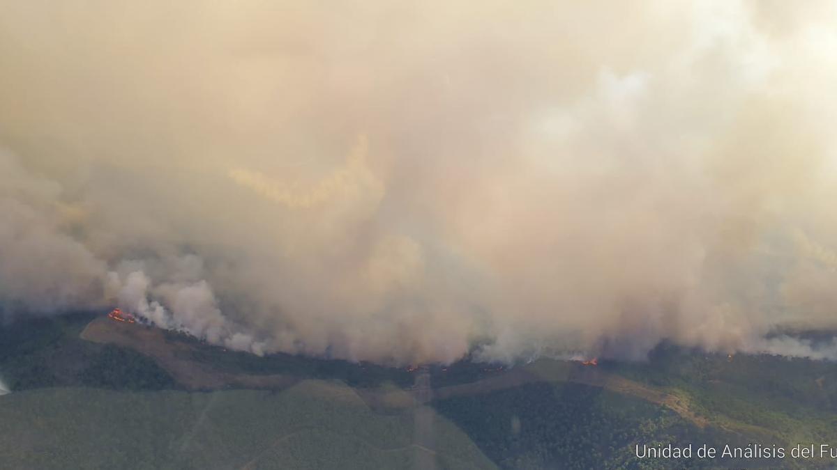 Imagen aérea del incendio en la mañana de este viernes