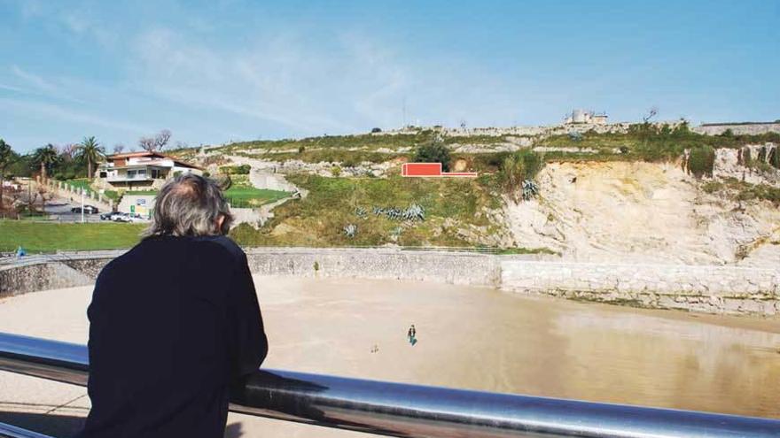 Simulación aproximada del lugar donde se situará el chiringuito de El Sablón y el argayo que afectó a la playa.