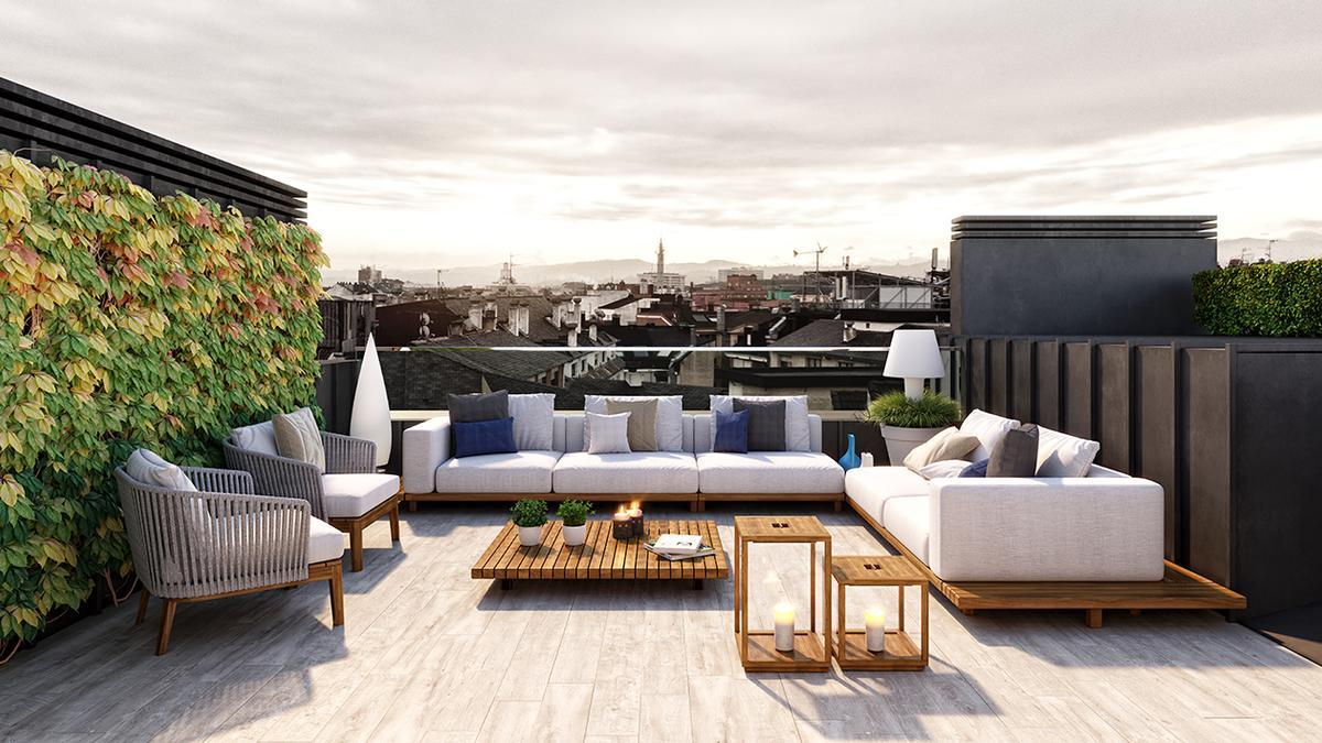 Recreación de la terraza de uno de los áticos de la promoción