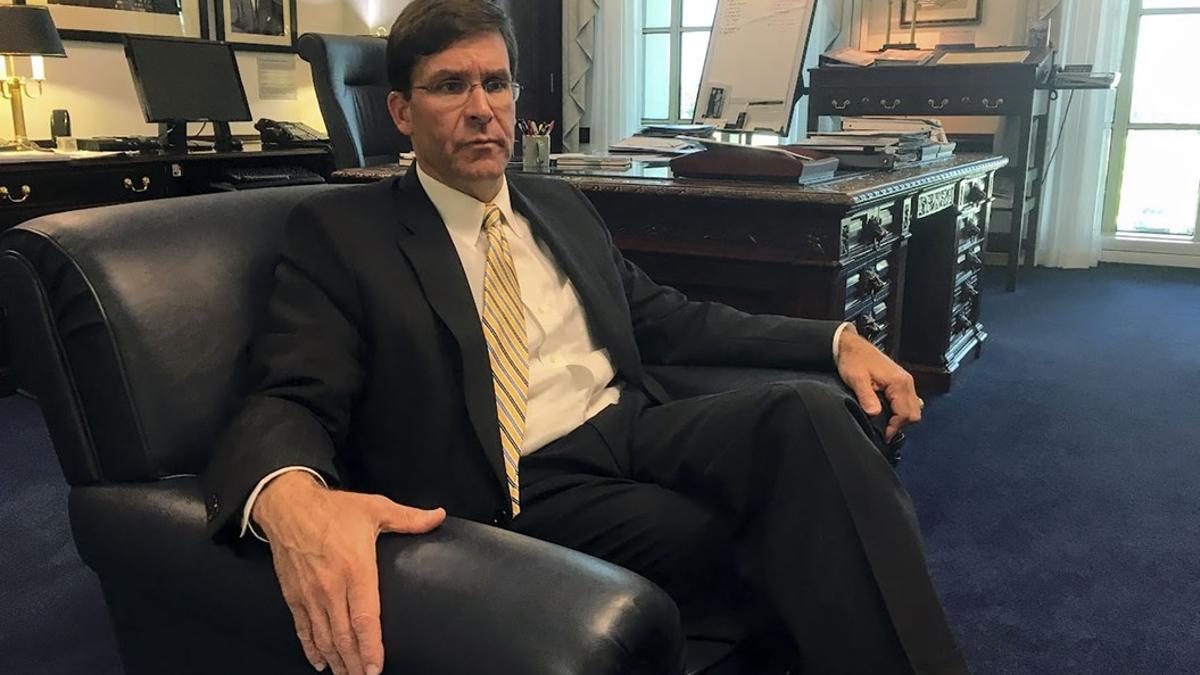 Secretary of the US Army Mark Esper speaks