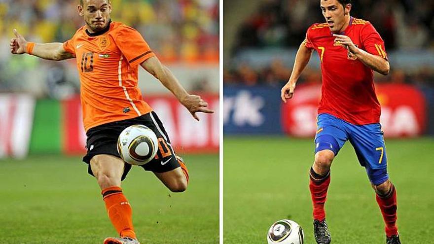 Sneijder y Villa pujarán mañana por la Copa del Mundo y por el título de máximo goleador.