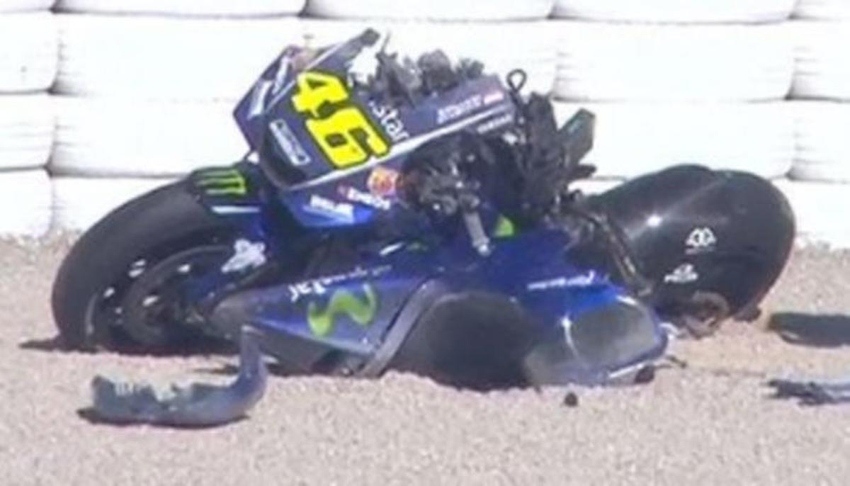 Así quedó la moto de Rossi tras su accidente