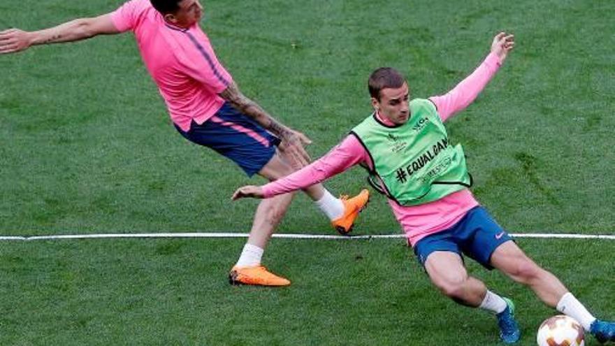 Griezmann durante el entrenamiento de ayer en Lyon.