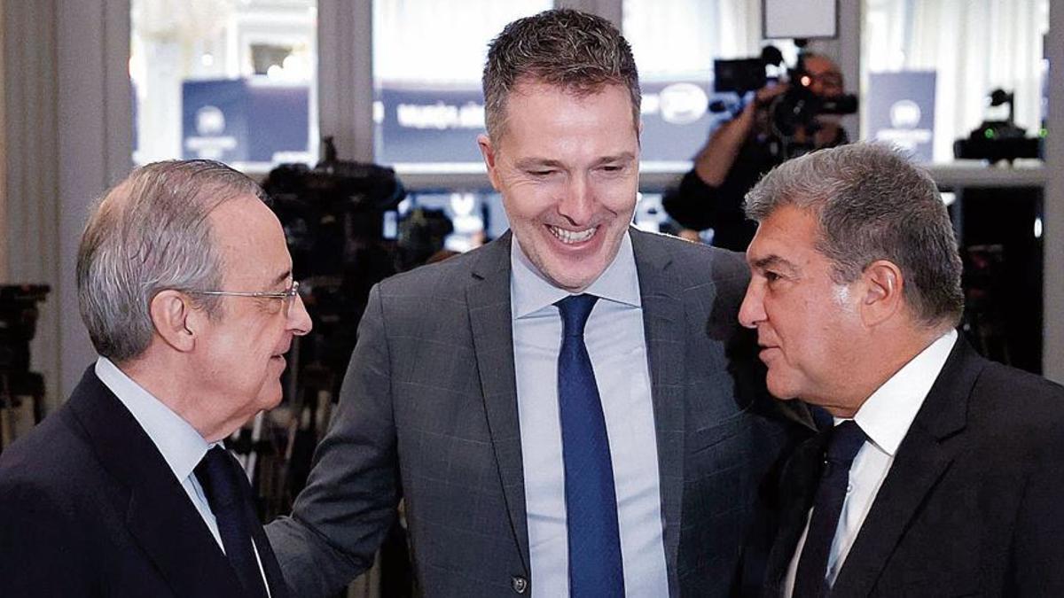 Laporta y Florentino con el CEO de la Superliga