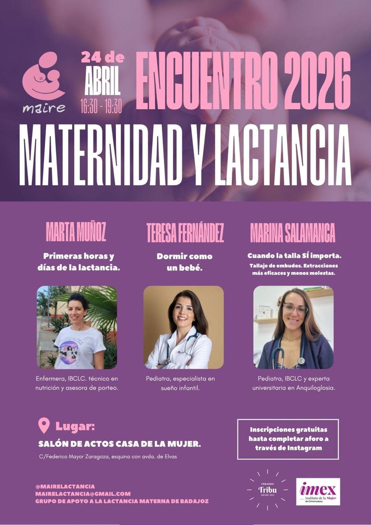El cartel del encuentro 'Maternidad y Lactancia 2026' que se celebra este viernes en Badajoz.
