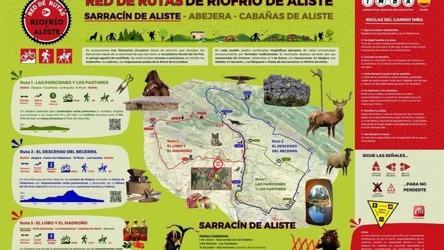 Infografía explicativa de las tres rutas turísticas de Riofrío por la Sierra de la Culebra.