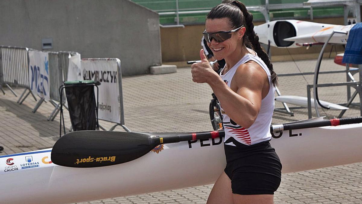 Laura Pedruelo, entrenando en el canal de Poznan.