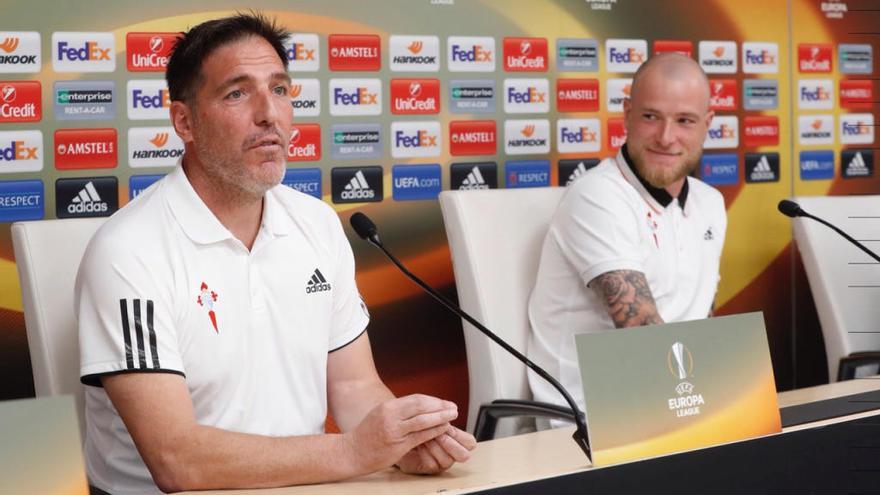 Berizzo y Guidetti, durante la rueda de prensa // R. GROBAS