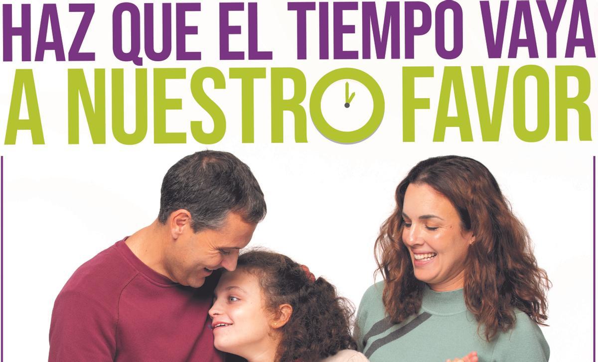 Imagen del cartel de Feder, con Enrique, Celia y su madre Amanda, para revindicar que se mejoren los tiempos de diagnóstico en enfermedades raras.