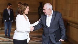 Ada Colau y Ernes Maragall, tras la reunión para negociar los presupuestos de Barcelona, la semana pasada.