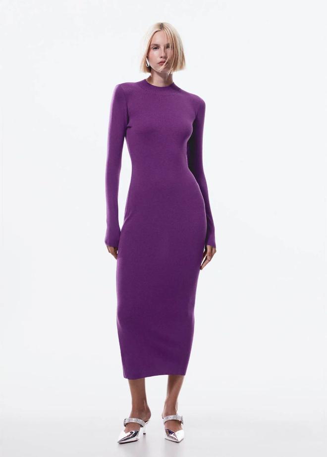 Vestido de punto morado de Mango