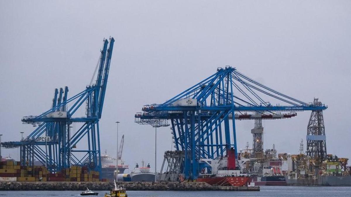 Grúas portacontenedores en la terminal de Opcsa en el Puerto de Las Palmas